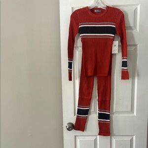 Stylish Orange Striped Women's Leggings Set